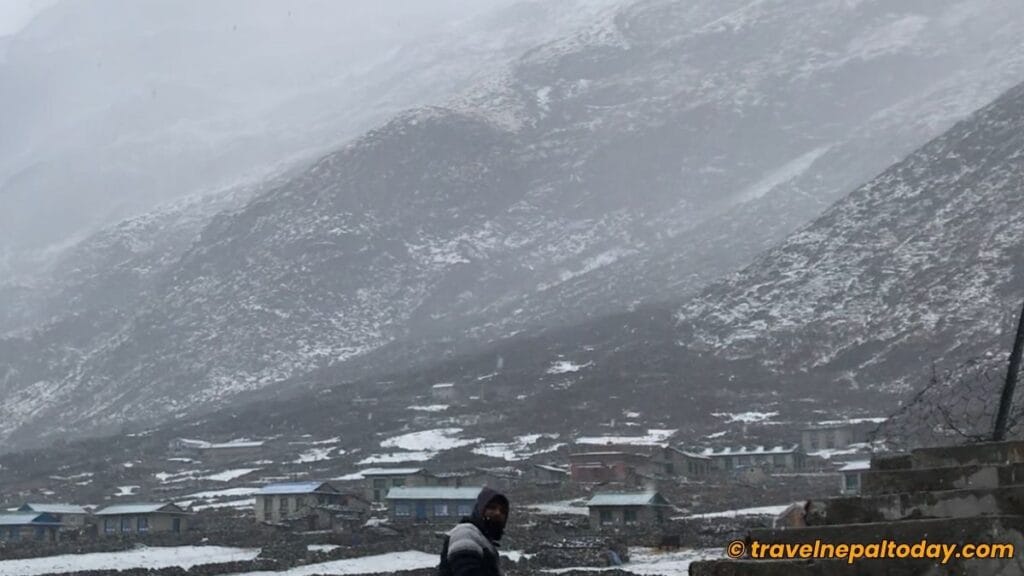 snow in na village way to tsho rolpa