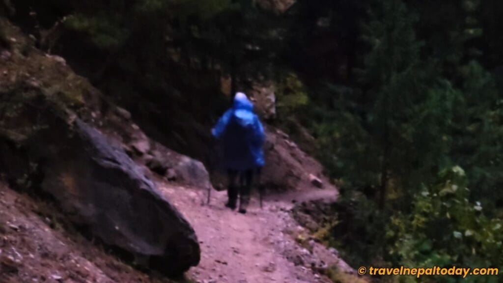 phoksundo hike with raincoats on