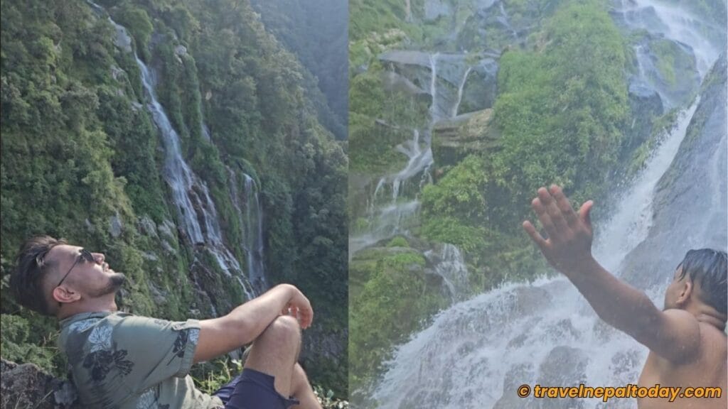 posing for pictures in tindhare waterfall