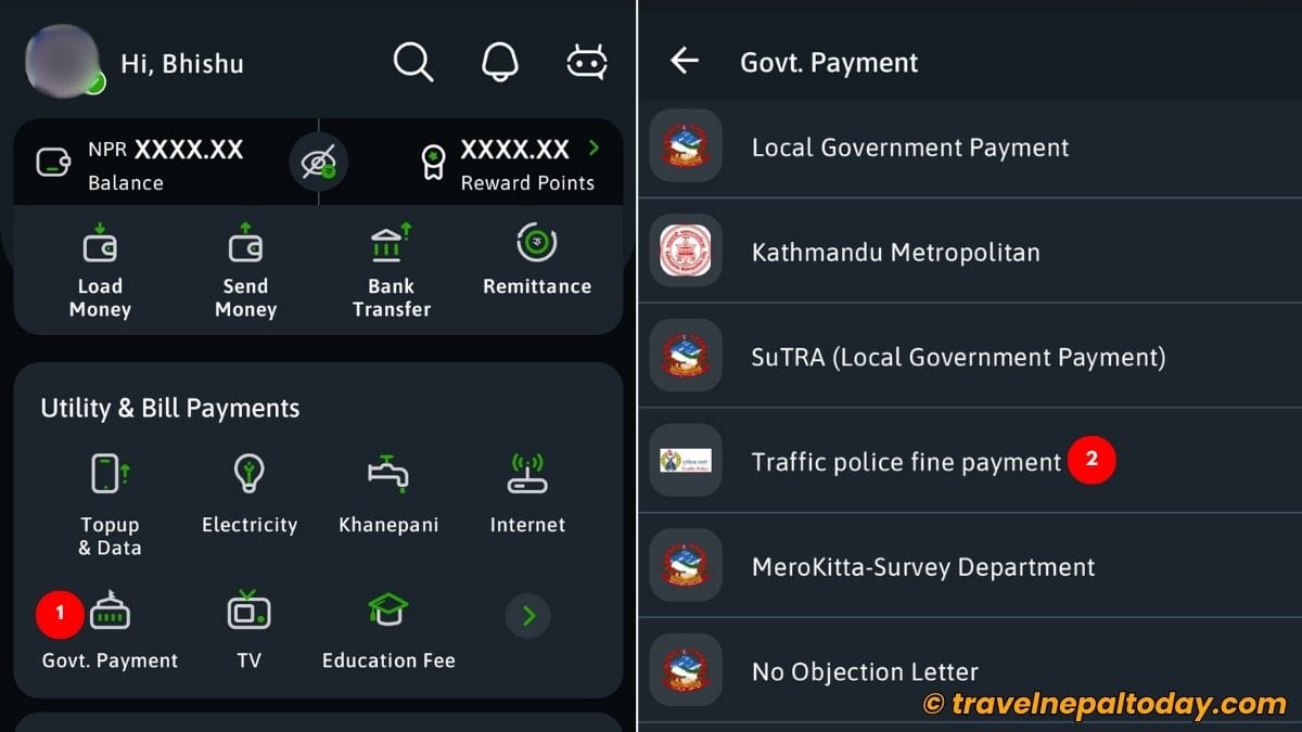 esewa traffic police fine payment online