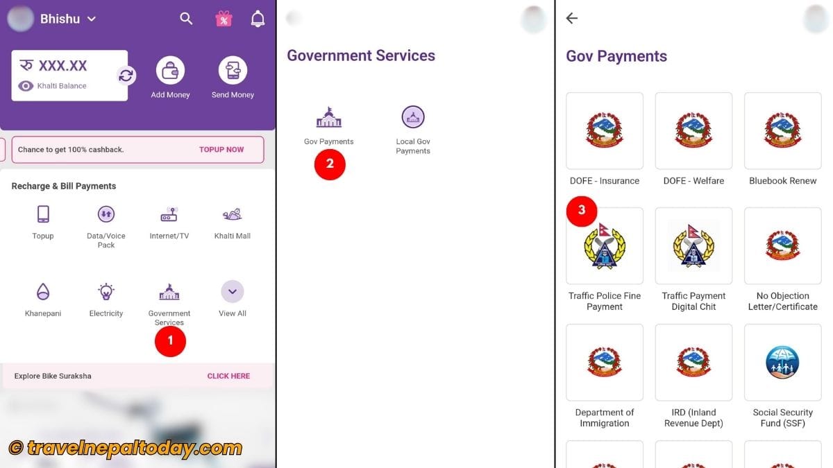 khalti traffic police fine payment online