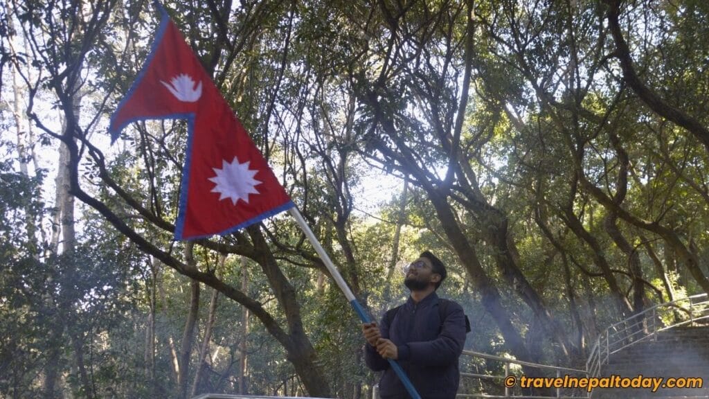 nepal national flag in chandeshwori banepa