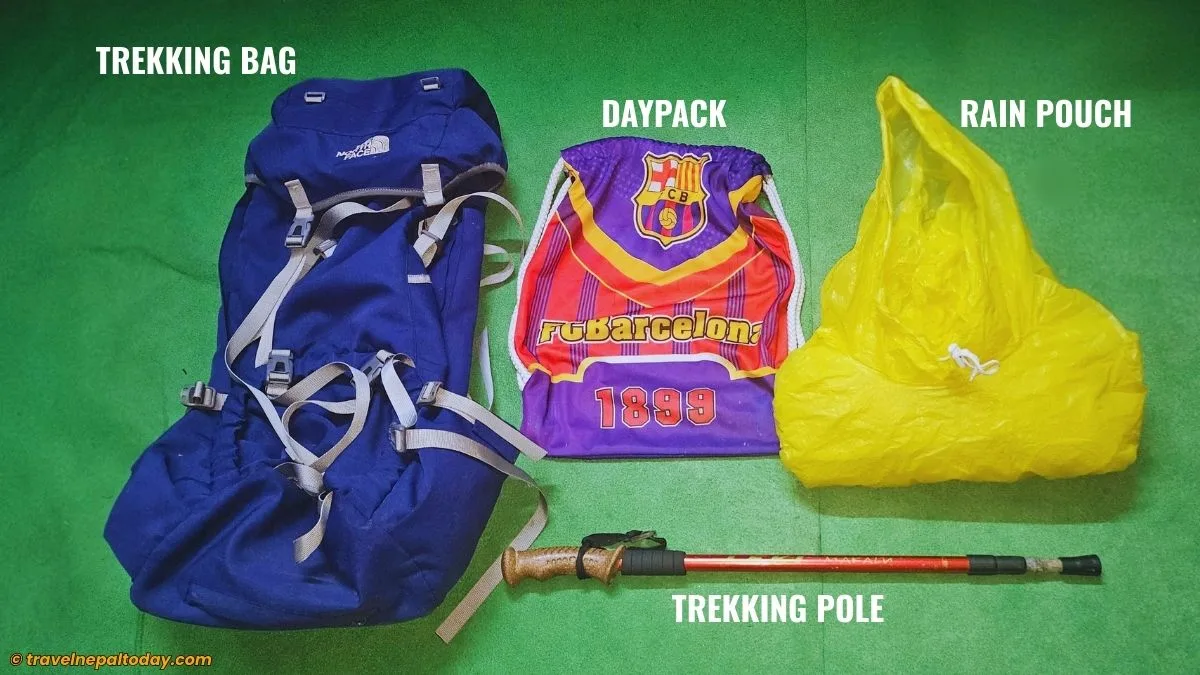 bag and equipment for treks
